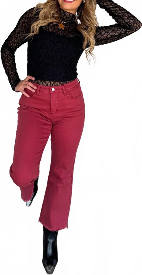 BLAKELEY Urbane Cropped Denim In Burgundy