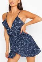 Thumbnail for your product : boohoo Petite Polka Dot Strappy Wrap Dress