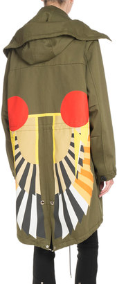 Givenchy Hooded Wings-Print Anorak Jacket, Olive