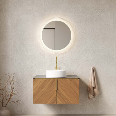 KUNMINGZHUANGZHEN 30" Bathroom Vanity With Sink, Modern Wall-Mounted Plywood Bathroom Storage Cabinet With Double Doors, Sintered Stone Countertop And Round Ceramic Bas