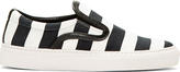 Thumbnail for your product : Mother of Pearl Black & White Striped Leather Trim Slip-On Sneakers