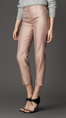 Burberry Pintuck Detail Silk Blend Trousers