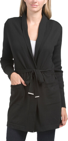 belted shawl collar cardigan