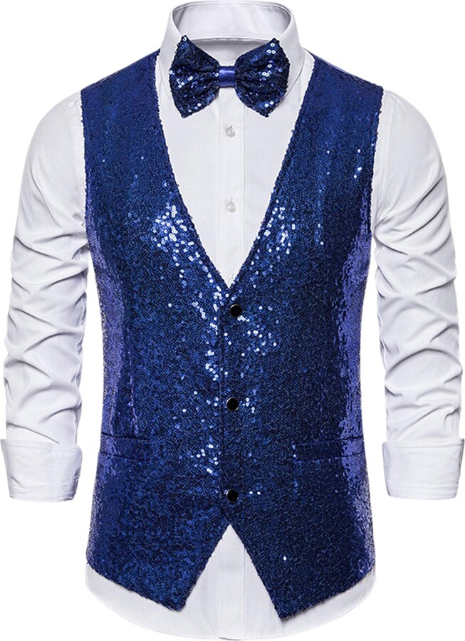 Lars Amadeus Men's Sequin Shiny Slim Fit Vest Sleeveless Suit Waistcoat ...