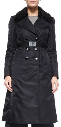 Moncler Sisteron Fur-Trim Trenchcoat, Black