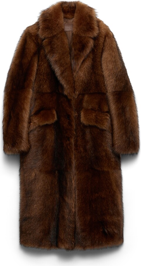 Prada Shearling Coat Woman Cognac Size 36