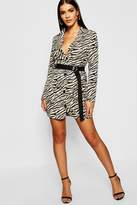 Thumbnail for your product : boohoo Zebra Print Woven Blazer Dress