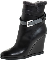 womens black leather wedge boots
