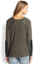 Thumbnail for your product : Feel The Piece Ari Leather-Trimmed Waffle-Knit Sweater