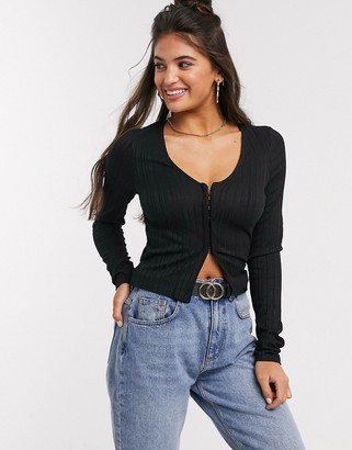ASOS DESIGN cardigan in rib with hook and eye