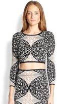 Thumbnail for your product : BCBGMAXAZRIA Maja Lace-Patterned Cropped Sweater