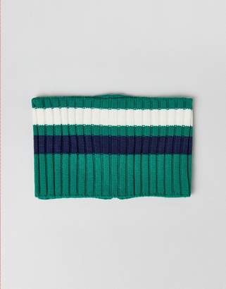 ASOS DESIGN Knitted Infinity scarf In Green With Stripe And Ring Zip Pull