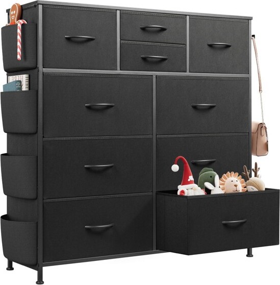 FONTOIDecorativeStorageCabinetswith10-Drawer,MultipleSideStoragePocketsandHooks,WoodTopforBedroom,Black,38.98\