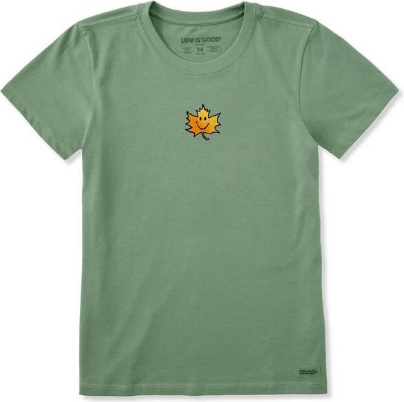 Life is Good Women's Maple Smile T-Shirt Medium Granite Green