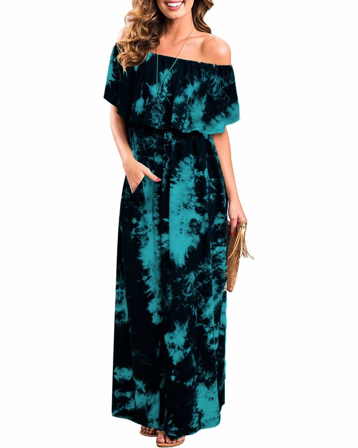 tie dye off the shoulder maxi dress