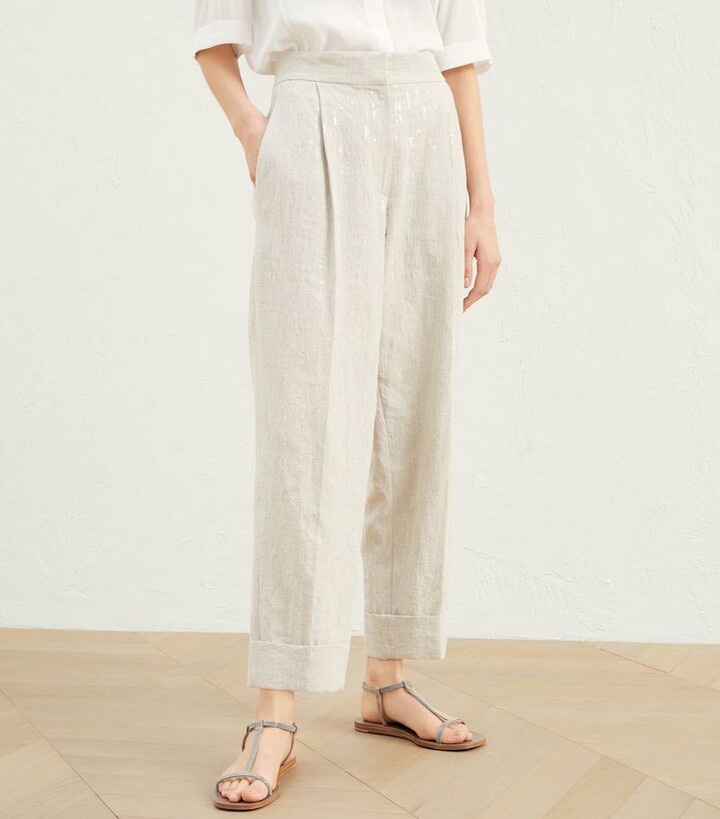 パンツ Brunello Cucinelli Loose Pleated Linen Blend Trousers BRUNELLO CUCINELLI Pleated linen wide-leg pants | NET-A-PORTER