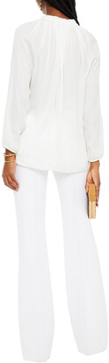 Halston Ruffle-trimmed Gathered Crepe De Chine Blouse