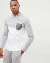 Thumbnail for your product : ASOS DESIGN long sleeve polo shirt with contrast yoke and pocket in interest fabric in white