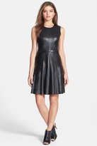 Thumbnail for your product : Halogen Leather & Ponte Pleat Dress (Petite)