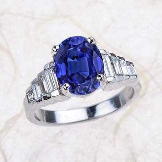 Etsy 14k White Gold Baguette Engagement Ring- 9x7 Oval Lab Grown Sapphire - Wedding Ring- Diamond Ring