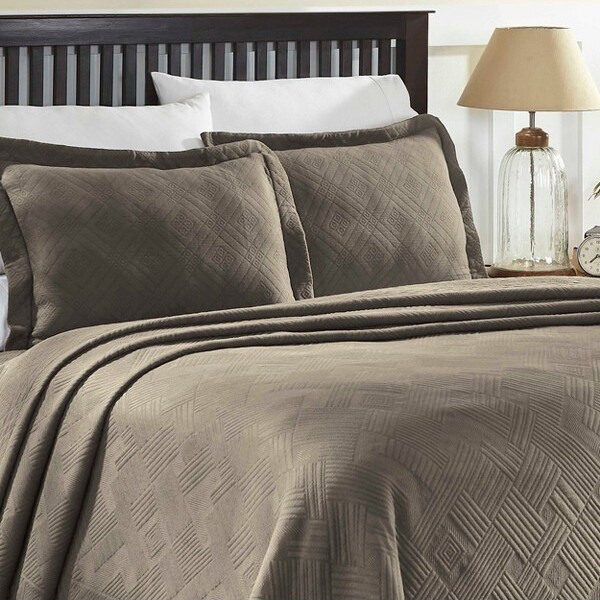 Geometric Fret Cotton Matelasse Decorative Bedspread and Pillow Sham Set, Full, Charcoal - Blue Nile Mills