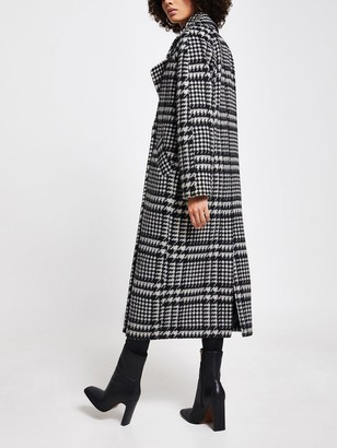 River Island Double Breasted Oversized Dogstooth Coat - Black