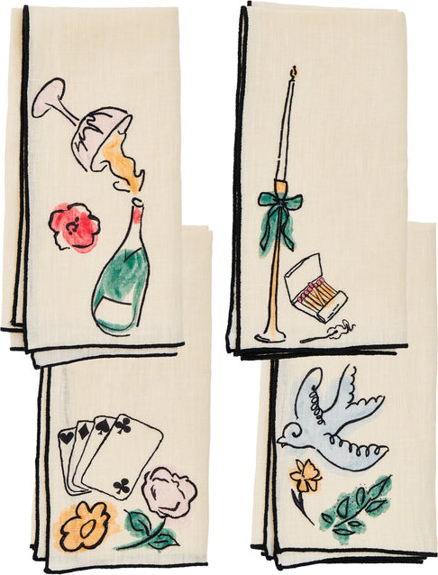 Misette Salon Motif Embroidered Linen Napkin (Set of 4)