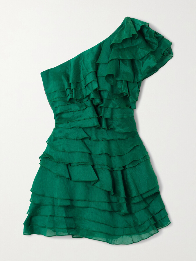 Aje Rosaline Tiered Lyocell-blend Mini Dress - Green