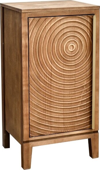 eHemco eHemcoGeometricRippleEndTablewithStorage,ModernRetroStyle,16.5x14x31Inches,IndoorLivingRoomFurniture,NaturalFinish