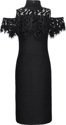 Smart and Joy Women's Black Lace On Top Cold Shoulders Fitted Dress