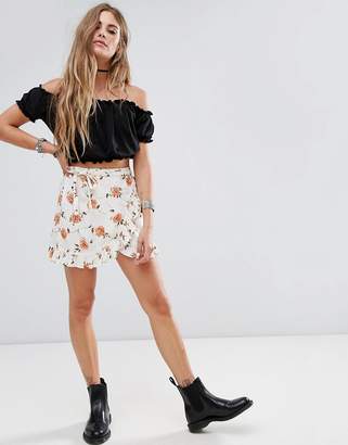 Motel Front Mini Skirt With Ruffle Trim In Light Floral