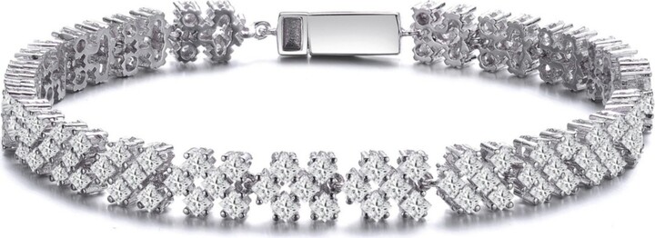 Rachel Glauber White Gold Plated Classy Three Row Cubic Zirconia Tennis Bracelet