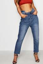 Thumbnail for your product : boohoo Petite Reworked Waist Straight Leg Jeans