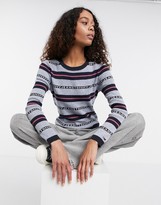 Thumbnail for your product : Tommy Jeans striped tommy logo pullover sweater in gray and navy