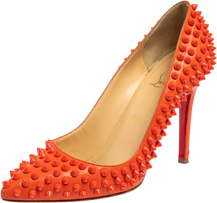 ægtemand Skygge humane Christian Louboutin Orange Leather Pigalle Spikes Pumps Size 38.5 -  ShopStyle