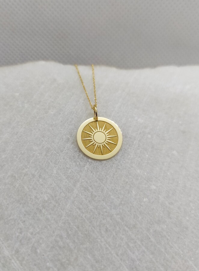 Etsy 9K Solid Gold Sunburst Necklace Engraved Sunshine Charm