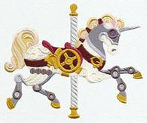 steampunk Carousel Unicorn Embroidered Waffle Weave Hand/Dish Towel