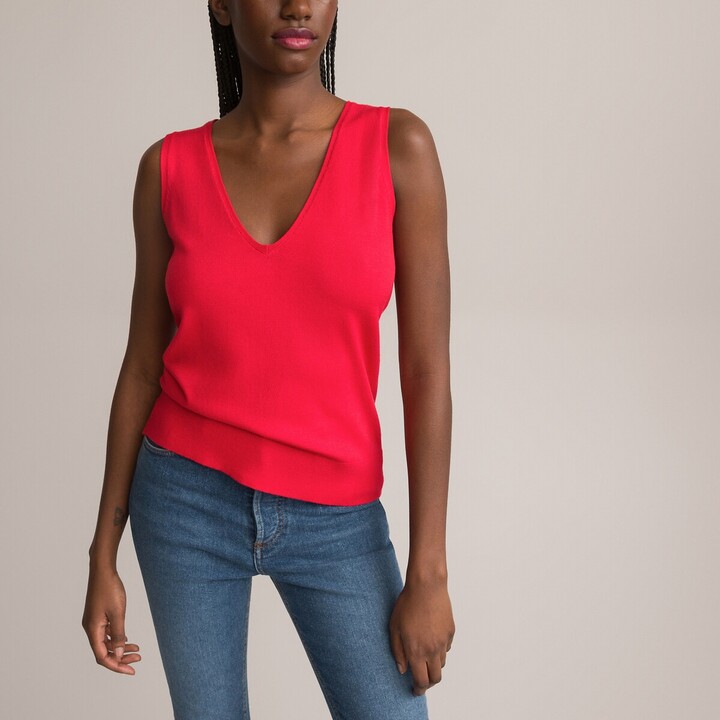 La Redoute Collections Fine Knit Vest Top With V-neck - ShopStyle