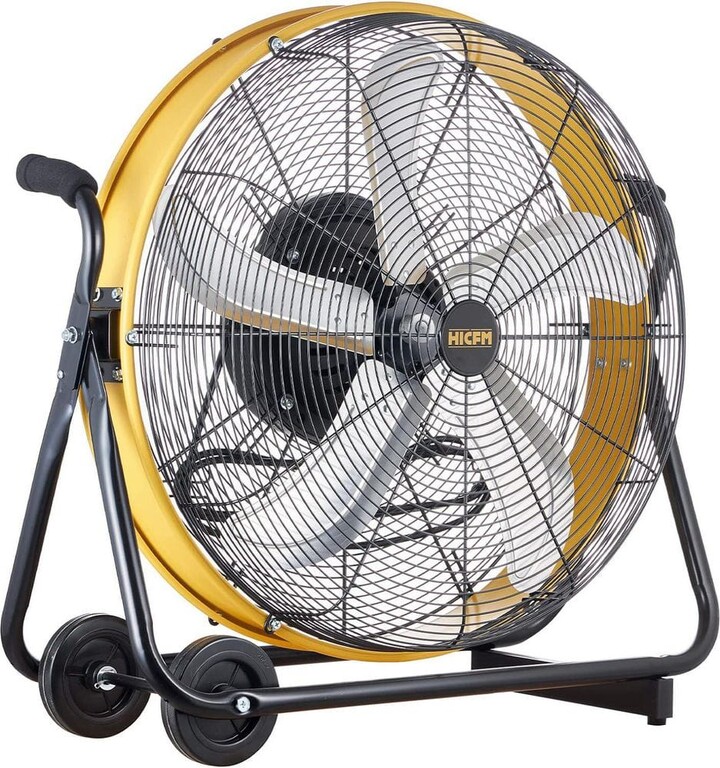 HICFM 24 in. 3 Speeds High Velocity Internal Oscillating Barrel Floor Fan in Yellow with Powerful 1/4 Motor