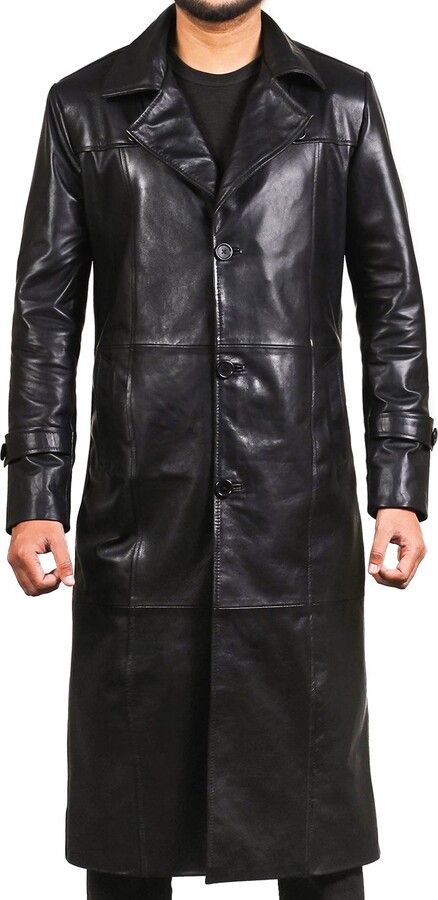 JAKLEZ Mens Leather Trench Coat - Mens Full Length Leather Coat - Real ...