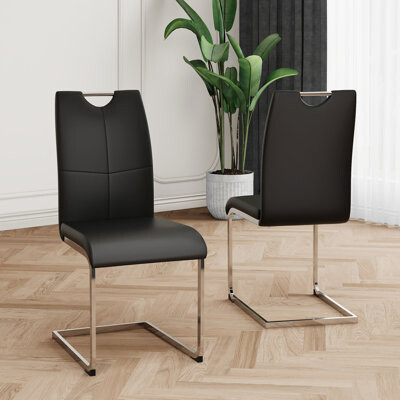 6 Upholstered Dining Chairs, Faux Leather Seat, Metal Legs, Smooth Lines, For Living Room, Bedroom, Room Modern Chairs Of 6, Pu Material Waterproof Su