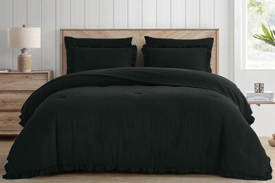Chezmoi Collection Ruffled Edge Microfiber Bed in a Bag Comforter Set