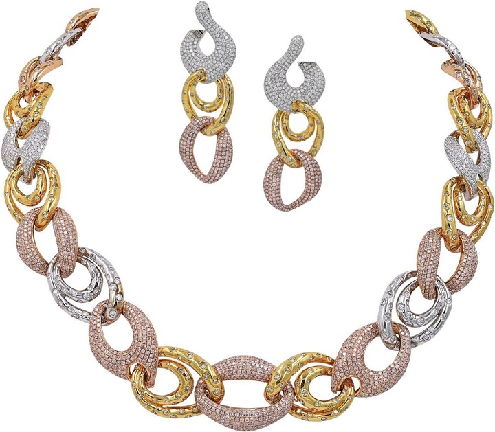 1stDibs Diamond Chain Link Necklace Earrings Demi Parure Suite