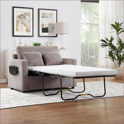 Hokku Designs Sleeper Sofas Twin Size Convertible Loveseat with Foldable Table USB Ports Storage | Slate Gray Walnut Brown Corduroy