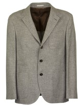 Thumbnail for your product : Brunello Cucinelli Wool And Cashmere Knit Effect Diagonal Twill Deconstructed Blazer With Patch Pockets