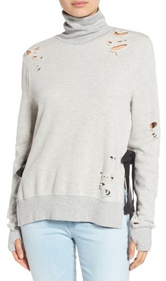 Pam & Gela Women's Destroyed Turtleneck Sweatshirt