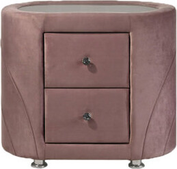 Everly Quinn 2 Drawer Nightstand In Pink Velvet Style - Metal Legs Sand-Blast Glass Top Bedroom Enhancement With Finish Legs Piece