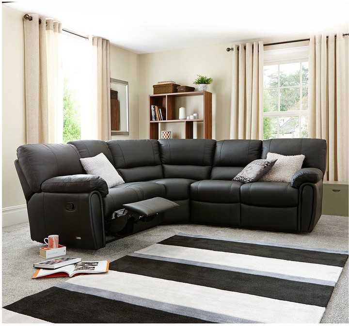 Leighton Leather/Faux Leather Reclining Corner Group Sofa Black