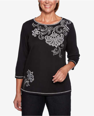 Alfred Dunner Grand Boulevard Embroidered 3/4-Sleeve Top