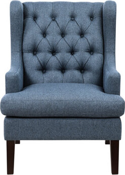 Blue Accent Chair With Plywood Frame And Removable Seat Cover In Textile Living Room Button- Back Cushion